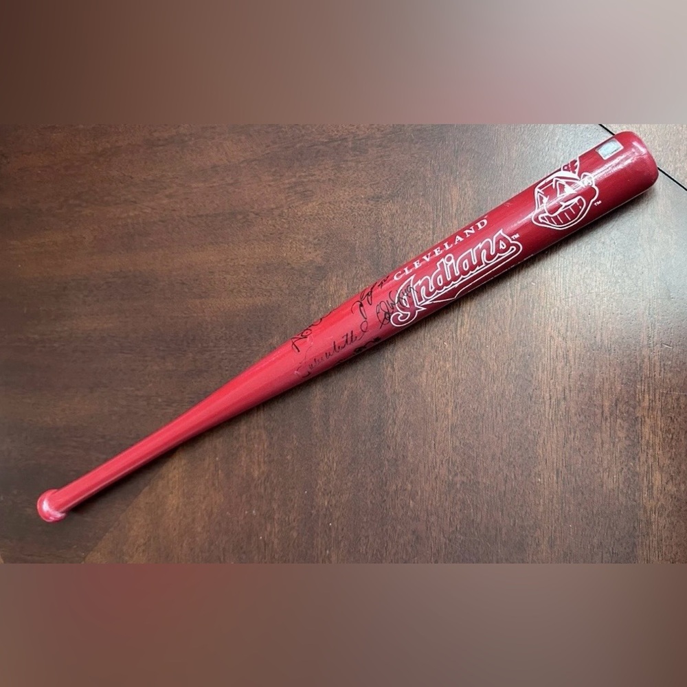 2002 MLB Cleveland Indians Chief Wahoo Signed Mini Red 18" Baseball Bat